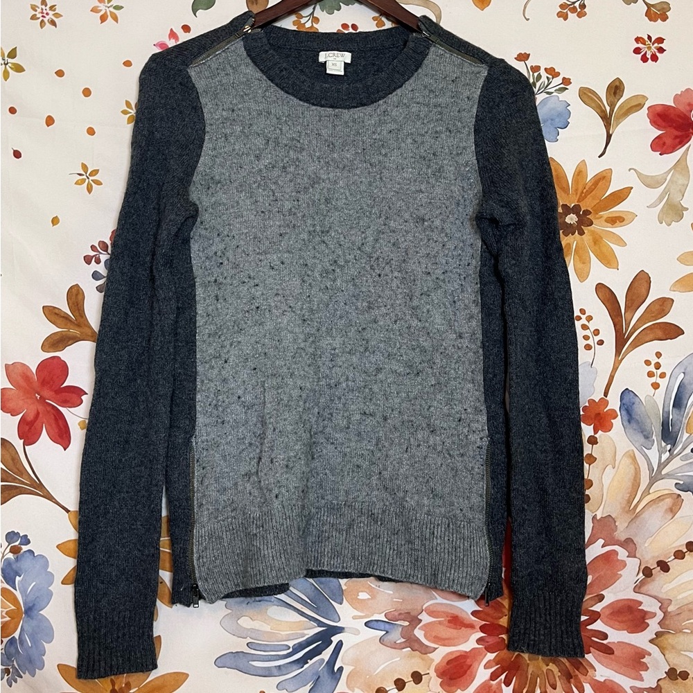 J. Crew XS Grey Zip Accent Wool Blend Fall Winter Office Work School Sweater NYC
